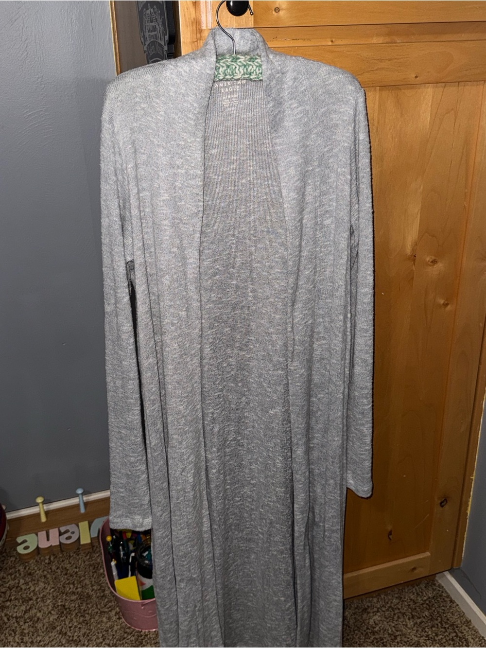 American Eagle Outfitters Light Gray Open-Front Duster Cardigan